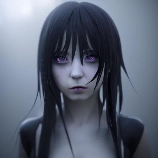 Prompt: photorealistic full shot of angry darkness anime girl, electric aura, inspired by tim burton, detailed, unreal engine 4 k, volumetric light, fog