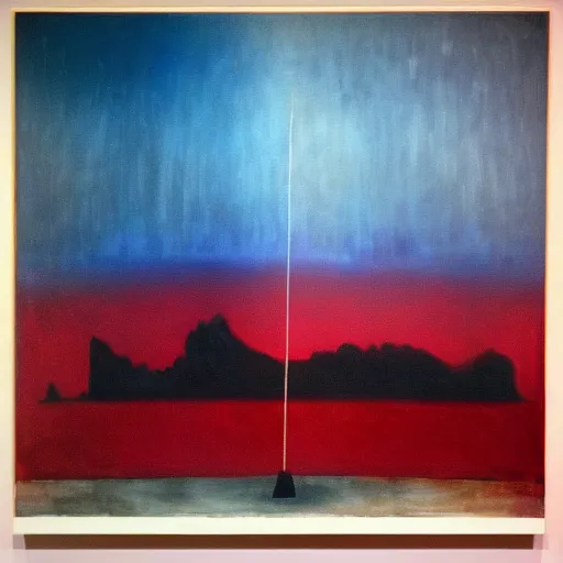 Image similar to the epic abstract painting'blue arctic void with black and red aurora borealis above the black monolith ', by caspar david friedrich!!!, by rothko!!!, stunning masterpiece, trending on artstation