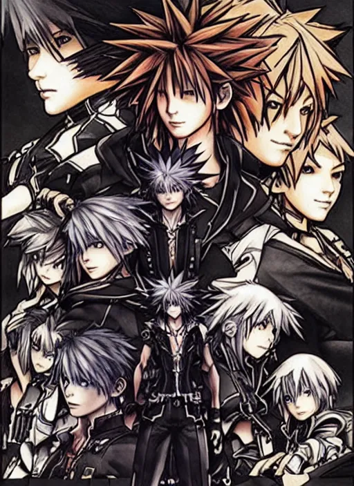 Image similar to kingdom hearts cover art by yoji shinkawa and yoji shinkawa and yoji shinkawa and yoji shinkawa and yoji shinkawa
