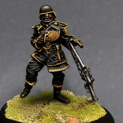 Prompt: an ecstatic Death Korps of Kreig soldier