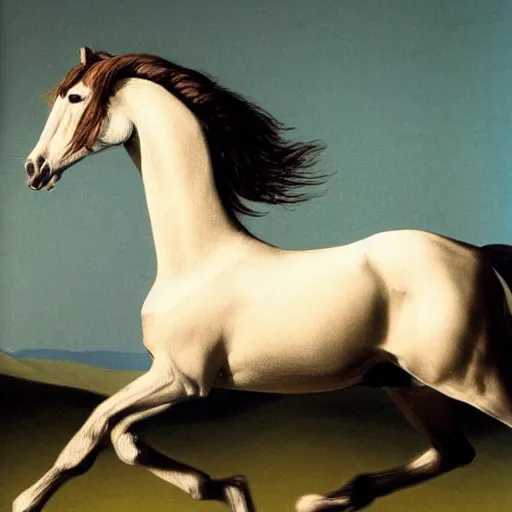 Prompt: a galloping horse, by george stubbs and horst-p-horst