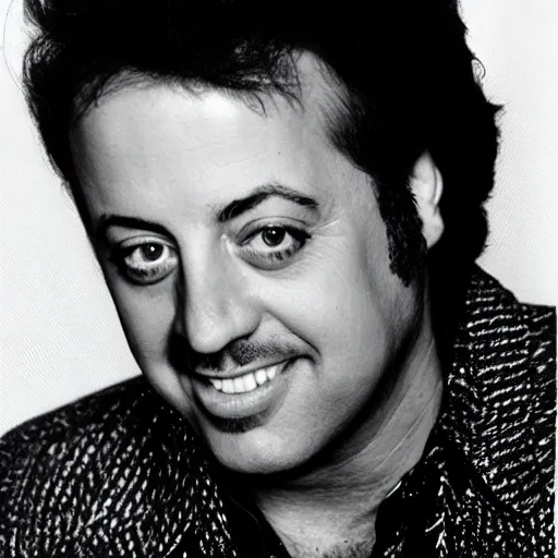 Prompt: billy joel portrait from the 7 0's, black and white