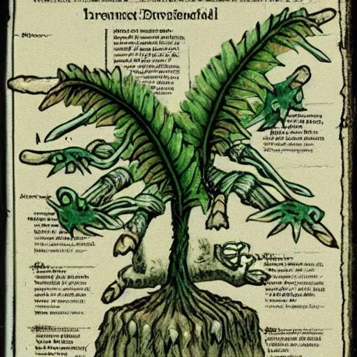 Prompt: Illustration of a plant which animates the bones of the dead to attack adventurers from the D&D Monster Manual.