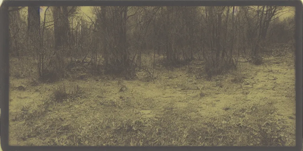 Image similar to polaroid photo of abandoned landscape, vintage colors, slight color bleed