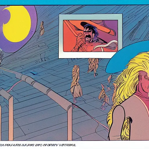 Image similar to A splash panel from The Incal, by Jodorowsky and Moebius