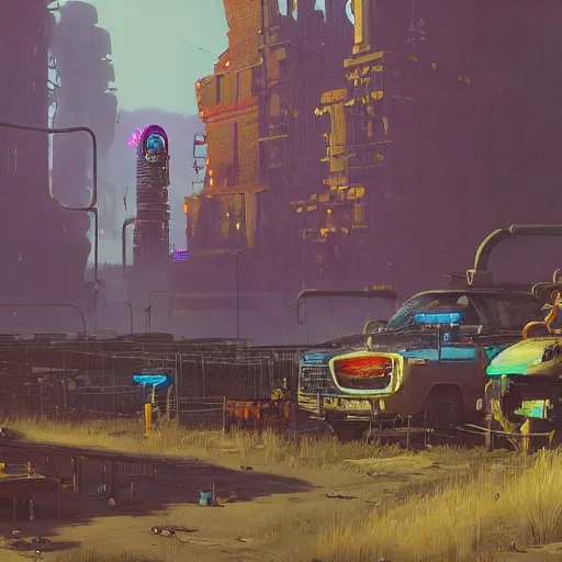 Prompt: cyberpunk wild west, high detail, simon stalenhag