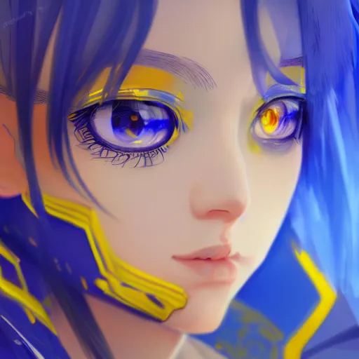 Image similar to a portrait of anime ukrainian blue and yellow girl, concept art, trending on artstation, highly detailed, intricate, sharp focus, digital art, 8 k