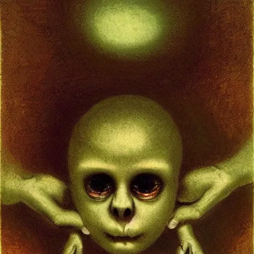 Image similar to spider baby, by Odd Nerdrum, by Odilon Redon, by, M.C. Escher, beautiful, eerie, surreal, colorful