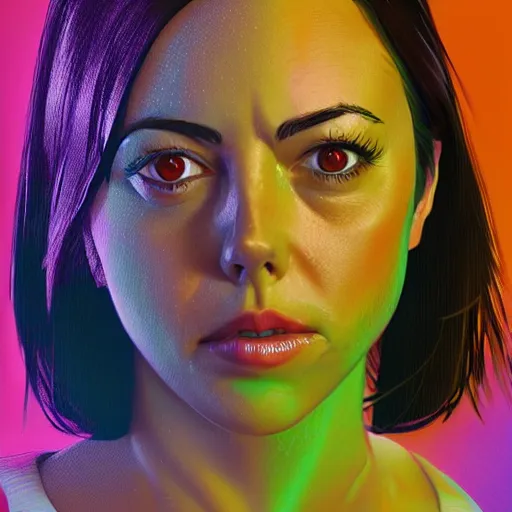 Image similar to aubrey plaza, cartoon portrait made out of rain, realistic, highly detailed, neon, rendered in octane, unreal engine, rain, beautiful, trending on artstation, emotional