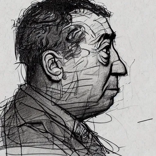 Prompt: a realistic yet scraggly portrait sketch of the side profile of a stern and sophisticated curly howard, trending on artstation, intricate details, in the style of frank auerbach, in the style of sergio aragones, in the style of martin ansin, in the style of david aja, in the style of mattias adolfsson