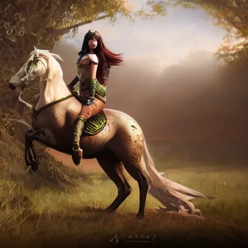 Image similar to An epic fantasy comic book style painting of cat knight sitting on a horse, unreal 5, DAZ, hyperrealistic, octane render, cosplay, RPG portrait, dynamic lighting