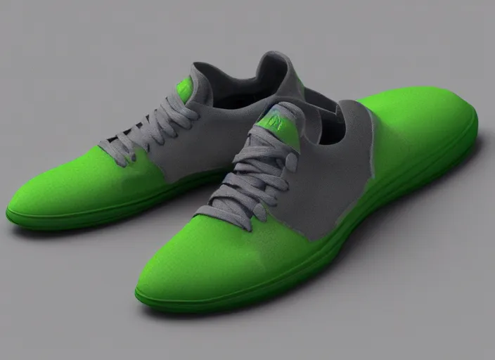 Prompt: sneakers of hulk by tim burton view from the side render cinema 4 d octane render