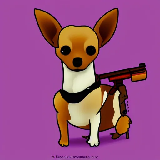 Image similar to cute chihuahua holding a sniper rifle, digital art