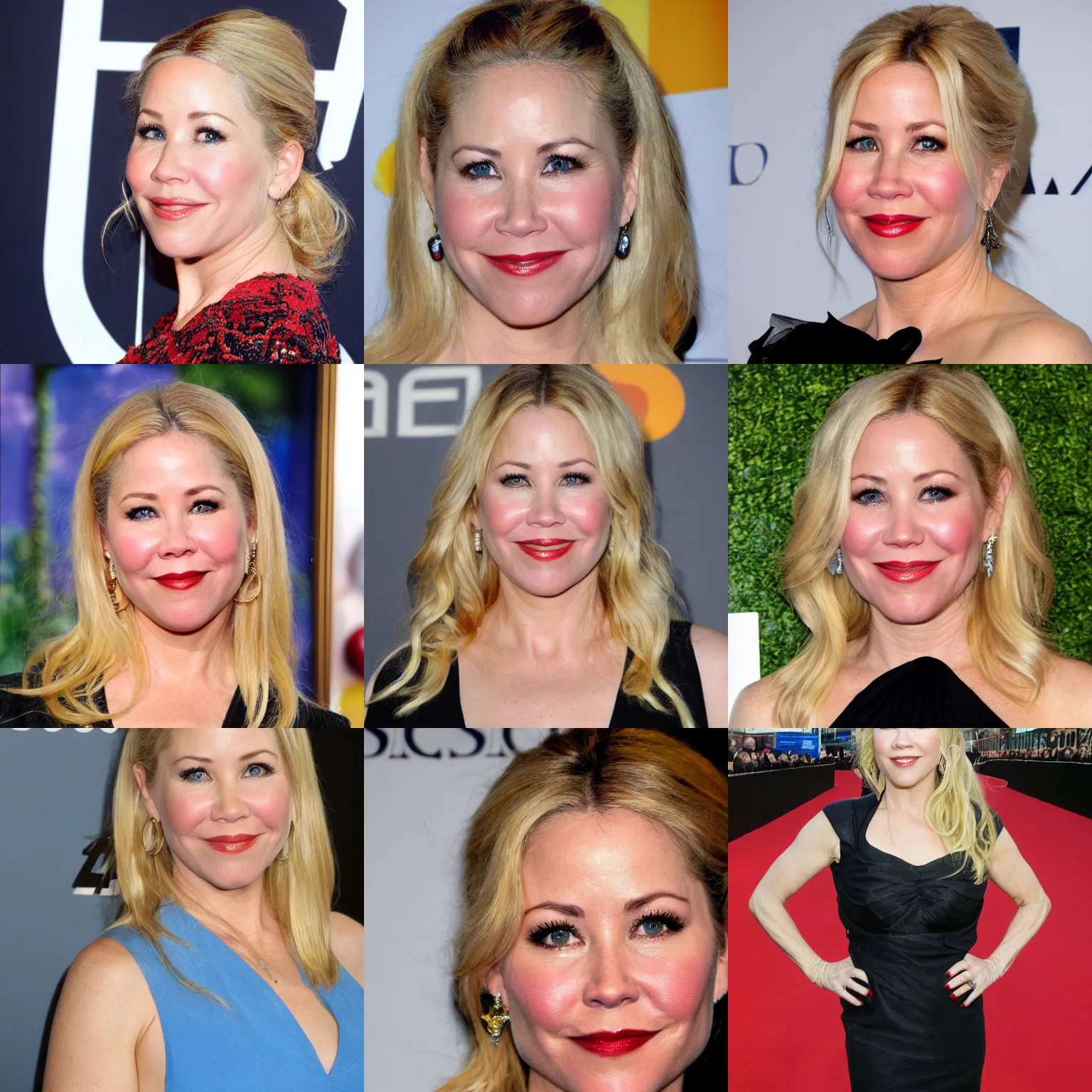 Prompt: christina applegate's head on top of a walking apple, photography, red carpet