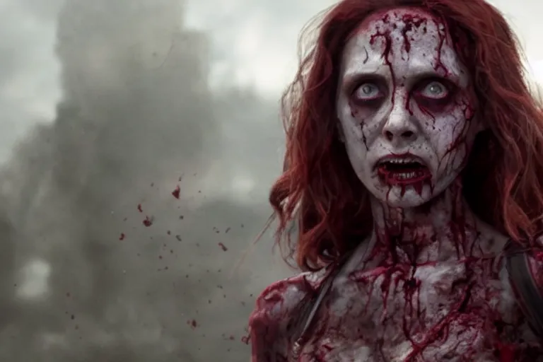 Image similar to film still of zombie Wanda Maximoff in new avengers movie, 4k