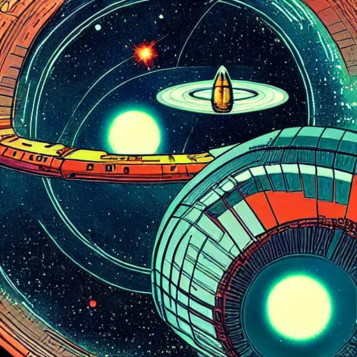 Image similar to Sci-fi retro space art in a style of Moebius