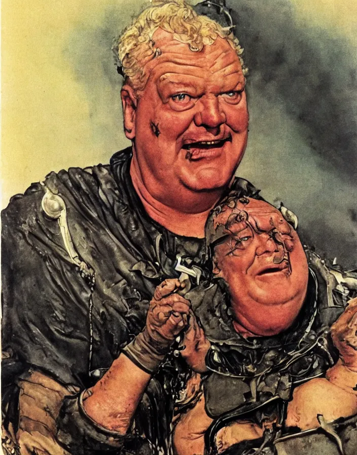 Image similar to actor kenneth mcmillan as the baron harkonnen in dune, norman rockwell, colour