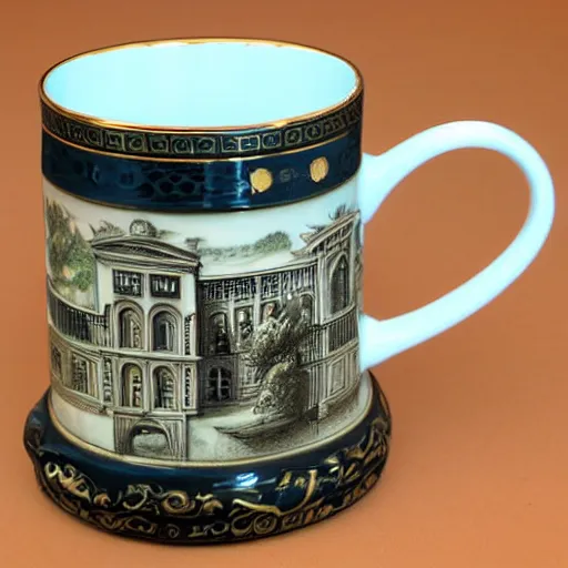 Image similar to The perfect tea mug, artsy baroque architectural design,