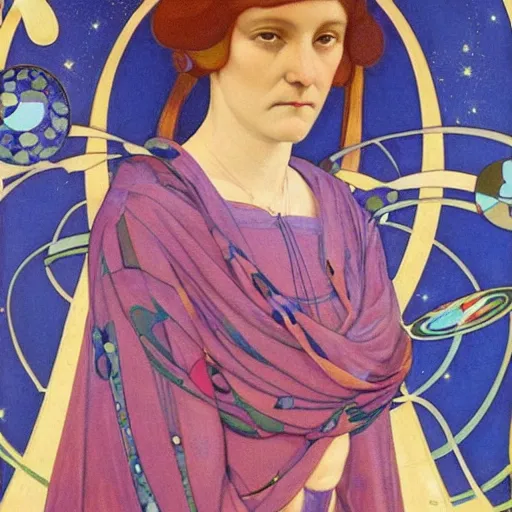 Prompt: Liminal space in outer space, Art Nouveau portrait, by Art Nouveau artist Edward Okuń