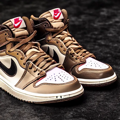 Image similar to a pair of nike air jordan 1 travis scott high og mocha