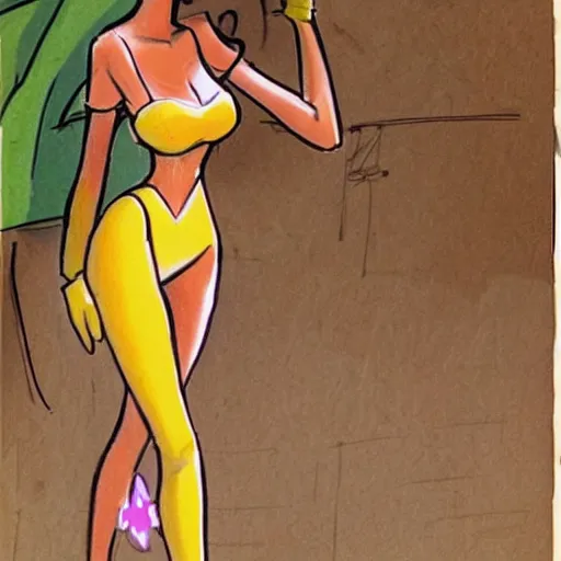 Image similar to milt kahl sketch of victoria justice with kim kardashian body as princess daisy from super mario bros