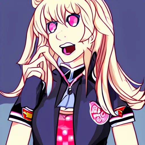 Image similar to junko enoshima in the style of seth macfarlane