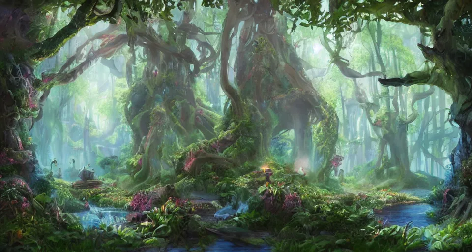 Image similar to Enchanted and magic forest, by Disney Concept Artists