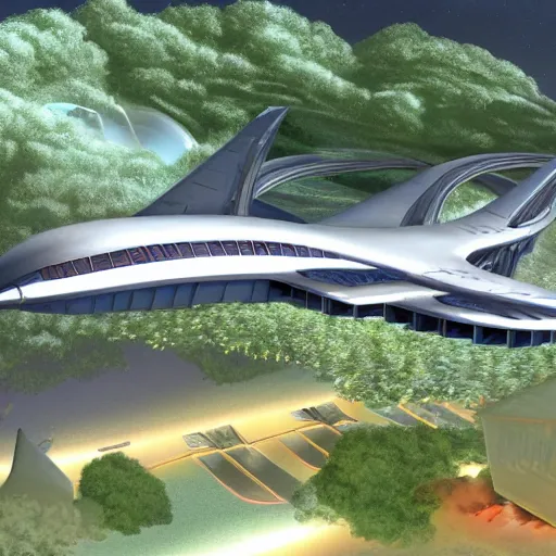 Image similar to a futuristic giant military design boeing architecture in a perfect french garden, Very detailed and perfectly readable fine and soft relevant out lines soft edges painting by beautiful walt disney animation films of the late 1990s and Thomas Cole in HD, nice lighting, perfect readability, UHD upscale