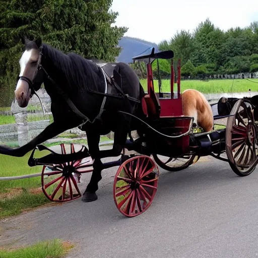 Prompt: horse and buggy powered by a big block engine