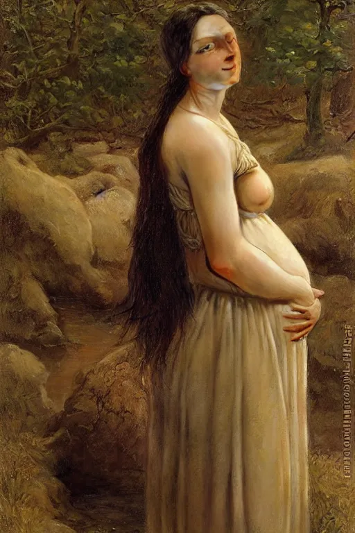 Image similar to starving pregnant woman, by Alyssa Monks, Edmund Blair Leighton