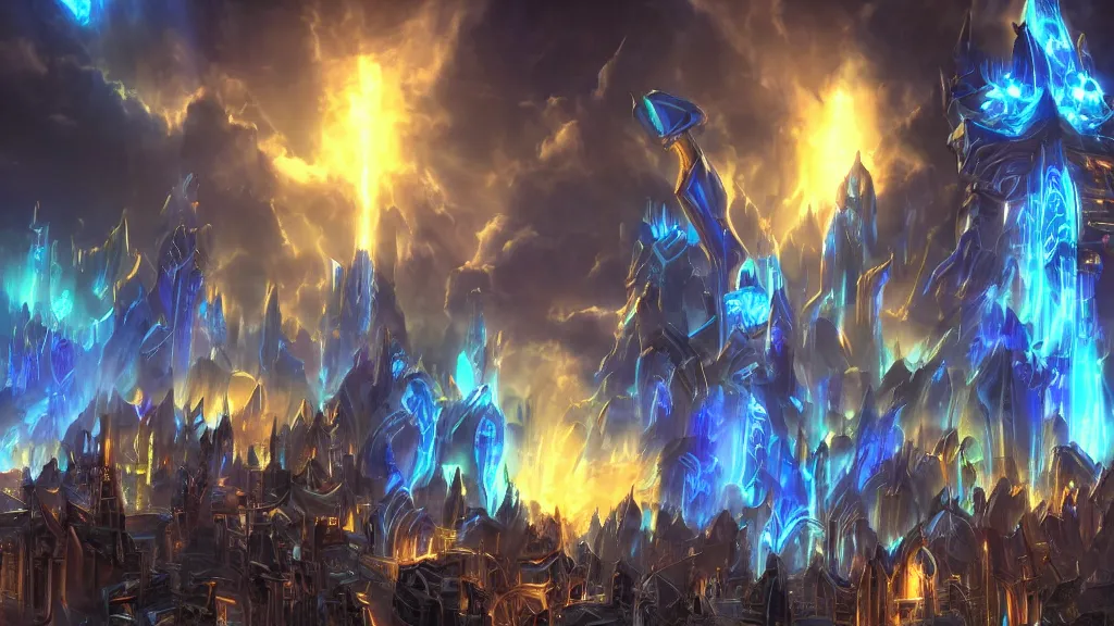 Prompt: incredible protoss city beautiful dramatic lighting