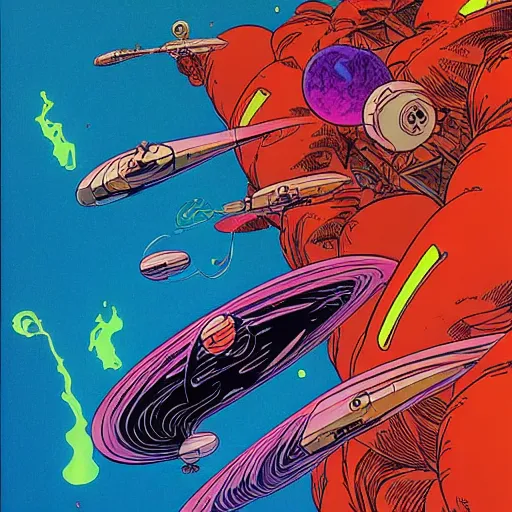 Image similar to a spacefight | jean giraud moebius