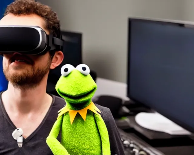 Image similar to a muppet wearing a vr headset