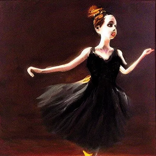 Prompt: “A beautiful painting of a gothic ballerina dancing on a dark stage”
