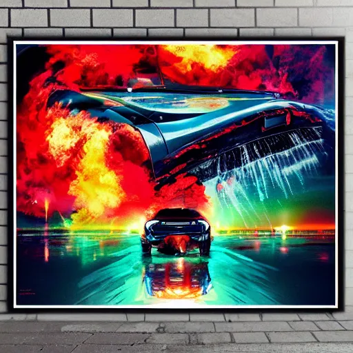 Image similar to the art of drifting poster, explosive colors