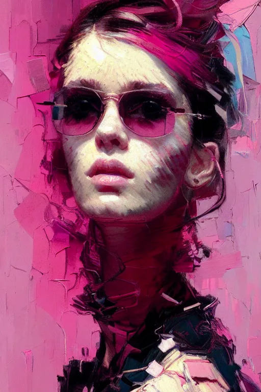 Image similar to portrait of a beautiful sad girl, dark hair, shades of pink, beautiful face, rule of thirds, intricate outfit, spotlight, by greg rutkowski, by jeremy mann, by francoise nielly, by van gogh, digital painting