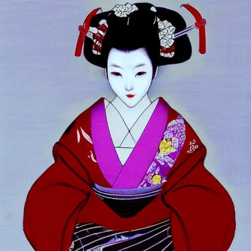 Prompt: a geisha by yumihiko amano