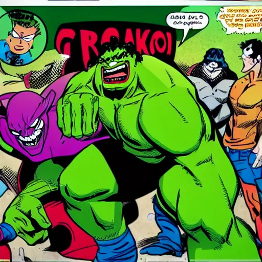 Prompt: green hulk fighting the joker. saturday morning cartoon