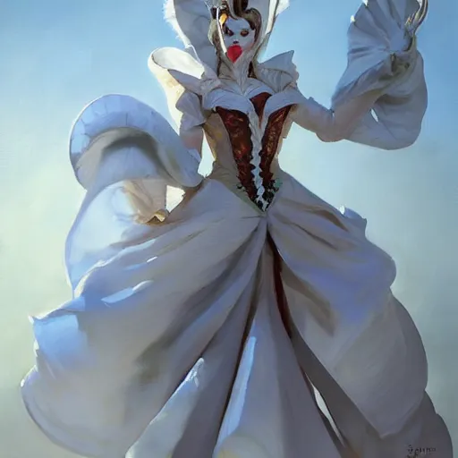 Image similar to greg manchess portrait painting of partially armored white queen from alice in wonderland as overwatch character, medium shot, asymmetrical, profile picture, organic painting, sunny day, matte painting, bold shapes, hard edges, street art, trending on artstation, by huang guangjian, gil elvgren, ruan jia, randy vargas, greg rutkowski