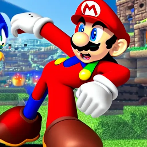 Image similar to a cross between mario and sonic