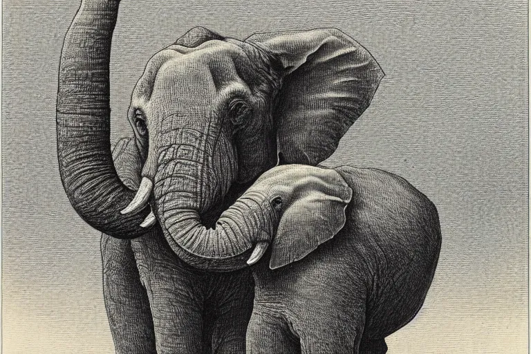 Image similar to elephant holding flat planet, Gustave Dore lithography