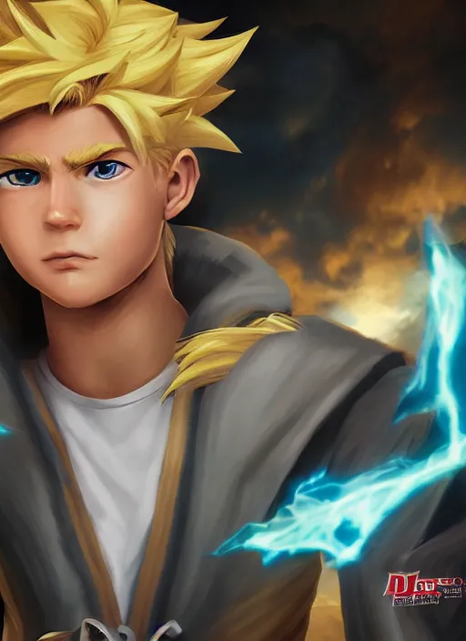 Prompt: An epic fantasy comic book style portrait painting of a young blonde boy thief, yu-gi-oh style, unreal 5, DAZ, hyperrealistic, octane render, cosplay, RPG portrait, dynamic lighting