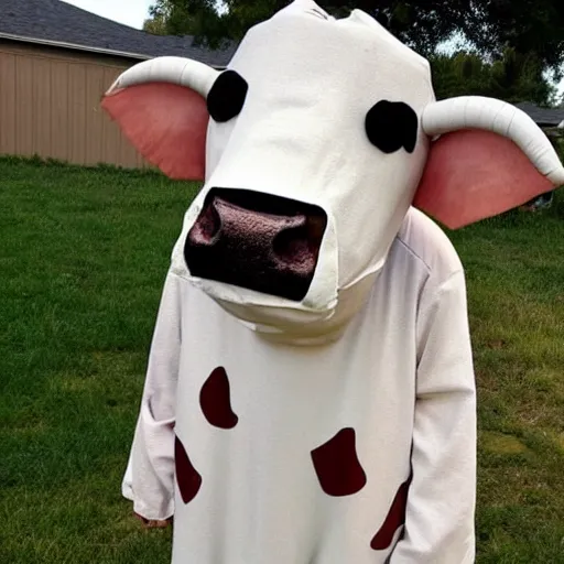 Prompt: a cow costume, outdoors, craigslist photo