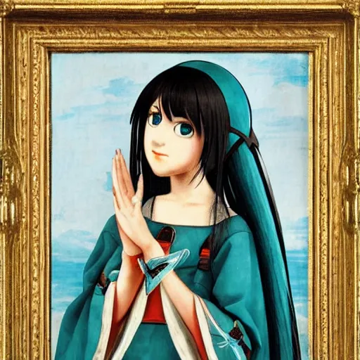 Prompt: Hatsune Miku, medieval european painting