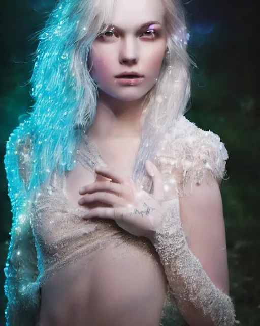 Prompt: luminescent long exposure light painting by victoria frances of a beauteous practical sumptuous full frame photo realistic face, lifelike incredible hair, crystalline masterpiece incrustations, hyperdetailed face, elegant pose, movie still, intricate, octane render, cinematic forest lighting,