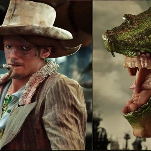 Image similar to Sir Crocodile from One Piece, Live Action, Photorealistic, movie still, cigar, epic quality, cinematic, sharp focus, 8k,