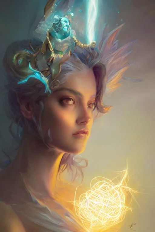 Image similar to face closeup of a beautiful model casting magic spell holding diamonds, angel, fantasy, dramatic lighting, highly detailed, digital painting, holding electricity, magic the gathering, hyper detailed, 3 d render, hyper realistic detailed portrait, peter mohrbacher, wlop, ruan jia