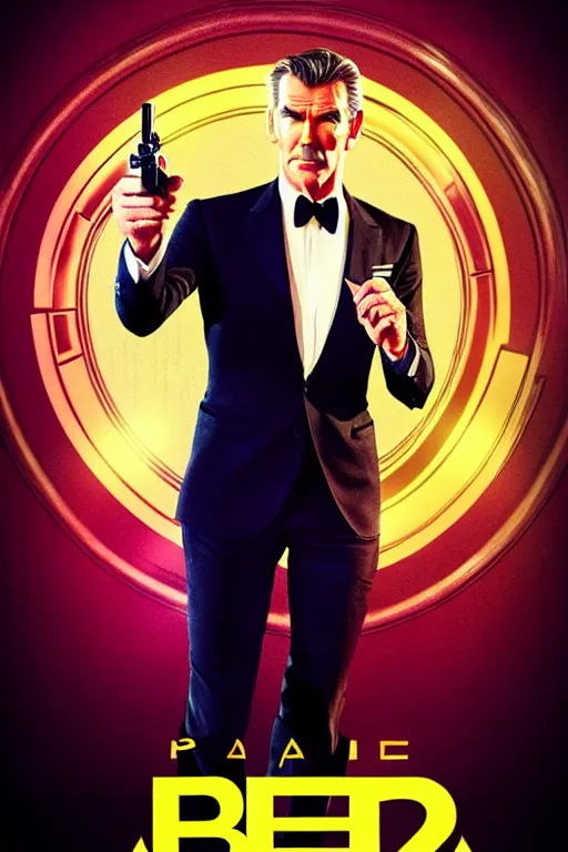 Image similar to Pierce Brosnan as James Bond, art deco background, cinematic bokeh, intricate James Bond background, elegant!, sharp focus, art by Artgerm and beeple and WLOP