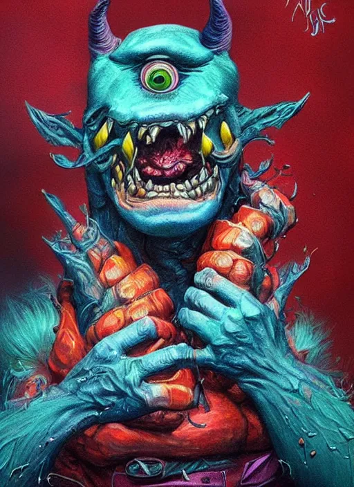 Prompt: cute monsters, colorful, digital art, fantasy, magic, trending on artstation, ultra detailed, professional illustration,chalk, portrait artwork by Basil Gogos , clean