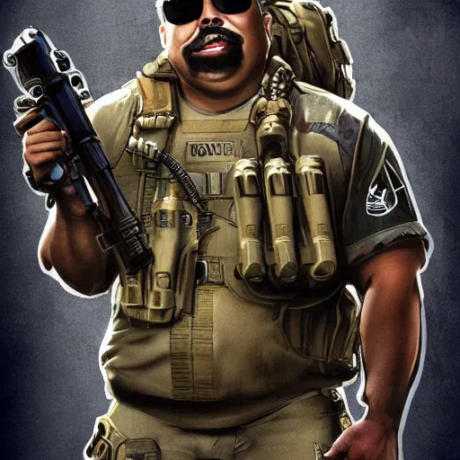 Prompt: Gabriel Iglesias as a navy SEAL, high resolution fantasy concept art, intricate details, soft lighting